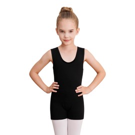 WEGETIT Gymnastics Leotards for Girls Gymnastics Sleeveless Tanktop Leotard (Black, 10-12 Years)