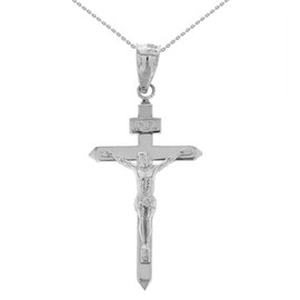 Religious Jewelry Sterling Silver Catholic Jesus Christ on INRI Cross Crucifix Pendant Necklace (1.6"), 20"