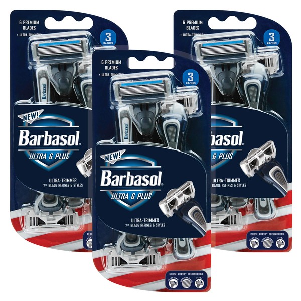Barbasol Ultra 6 Plus Premium Disposable Razor Value Pack Bundle (3 Packs/9 Total Razors)