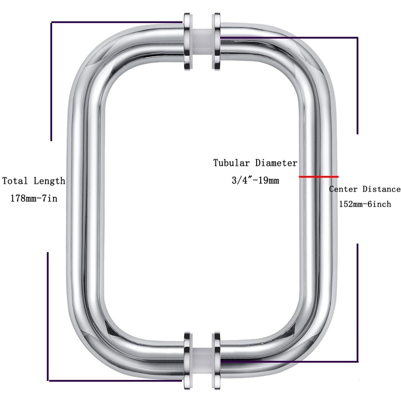 Ranbo C-Shaped 6" Tubular Back-to-Back Frameless Glass Shower Door Push