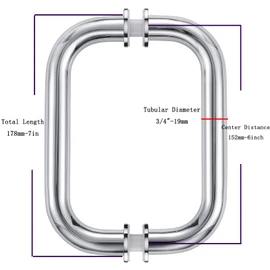Ranbo C-Shaped 6" Tubular Back-to-Back Frameless Glass Shower Door Push Pull Handle, Fits 8-12mm(5/16"-1/2") Glass Doors,6" Mounting Hole Distance,for Shower Door,barn Door,Polished Chrome