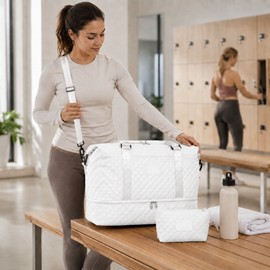 2-Piece Large Capacity Travel Duffel Bag Set – Weekend Gym Bag with Shoe Compartment and Cosmetic Pouch