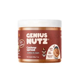 GENIUS NUTZ - Cashew Spread Cookies & Cream - The Perfect Healthy Cashew Butter Snack with Crunchy Cookie Pieces and Cream, 100% Natural, Sugar-Free and Gluten-Free, Low Carb High Protein, 7 oz Pack.