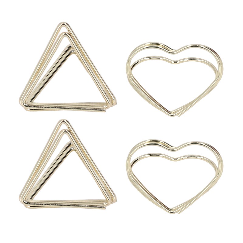 100pcs Paper Clips Gold Triangle Heart Shape Double Layer Three