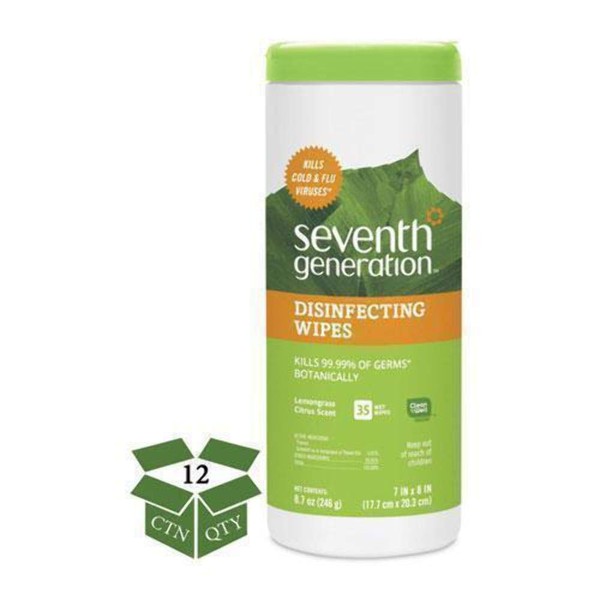 Seventh Generation 22812 Botanical Disinfecting Wipes, 8 X 7, White, 35 Count, 12/Carton