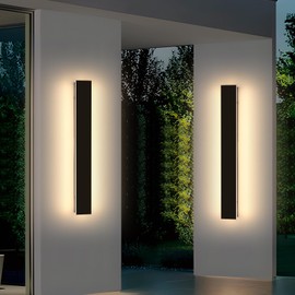 Daoseolo 2 Pack Long Outdoor Porch Light, 23.6inch Modern LED Wall Sconce, IP65 Waterproof, 3 Color 3000K/4500K/6000K, 24W, Exterior Linear Lighting Fixture for Patio, Yard, Garage, Balcony