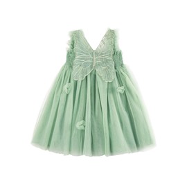Miipat Toddler Girls Butterfly Dress Sleeveless Fairy Baby Layered Tulle Birthday Party Dresses(DillGreen,4-5T)