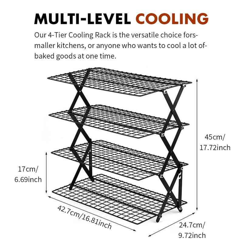 PowerKing Upgraded Collapsible 4-Tier Cooling Rack, Adjustable Stackable Non-Stick Wire