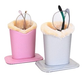 Baitaihem Pack of 2 Plush Lined Eyeglasses Holder Stand Protective Glasses Case For Desks Or Nightstands（Gray&Pink）