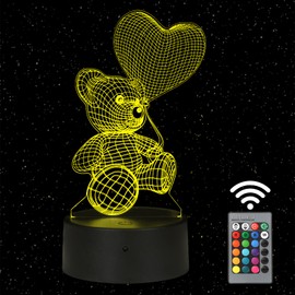 HooJtny 3D Bear Night Light LED Lamp, Valentine's Day Girlfriend Gift, Bedside Lamp Children, Lovers and Child Lamp, LED Night Light, 16 Colours