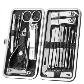 Queta 19 Piece Manicure Set, Pedicure Manicure Nail Clippers Set, Stainless Steel Nail Cutter Care Set, Nail Care, Cuticle Pusher, Nail Files, Nail Scissors, Travel Beauty Kit (19 Pieces, Black)