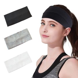 8cm Wide Black Headband for Women White Gray Stretchy Jersey Hair Band for Yoga Makeup Running (black+white+light gray)