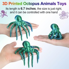 ATESSON 3D Printed Octopus,3D Printed Animals,3D Printed Toys Flexible Joints 3D Octopus,Home Office Classroom Decor Executive Desk Fidget Spinner Toys,1 Piece (Blue Green)