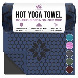 Clever Yoga Hot Yoga Mat Towel – Non-Slip Grip for Hot Yoga, Sweat Absorbent, Honeycomb Silicone Grip, Stays Flat – Ideal for Pilates, Travel, Washable & Lightweight - Dark Blue
