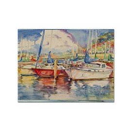 Caroline's Treasures JMK1034PLMT Three Boats Sailboats Fabric Placemat Washable Placemat Dinner Table Decor No Ironing Linen Look