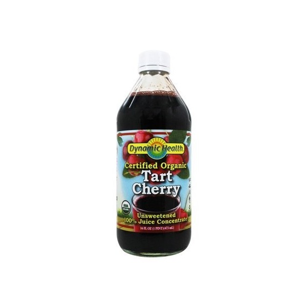 Dynamic Health 100% sin endulzar Pure Organic Certified Tart Cherry Juice Concentrado, botella de vidrio de 16 onzas