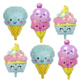6PCS Ice Cream Foil Balloons Large Ice Cream Mylar Balloons for Ice Cream Summer Hawaii Luau Birthday Baby Shower Party Decorations Supplies