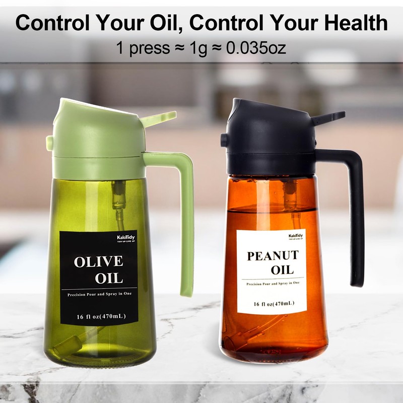 KaloTidy 16oz Olive Oil Dispenser for Kitchen, 2 in 1
