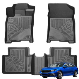 Fullux Floor Mats Car Mats Compatible with 2016-2021 Honda Civic All Weather Floor Mat Floor Liner Waterproof Front & Rear Row Full Set Automotive Floor Mats for Cars Black