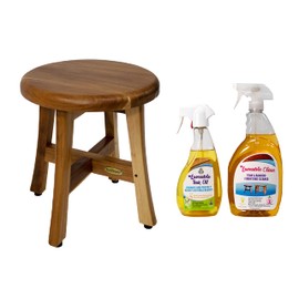 EcoDecors Shoji 13 inch T, Waterproof Teak Wood Shower Shaving Bench Stool Seat for Inside Shower, Storage - Loveable 24oz Spray Bottle Teak Oil - Restorer, Protector and Cleaner Spray Bottle 32oz
