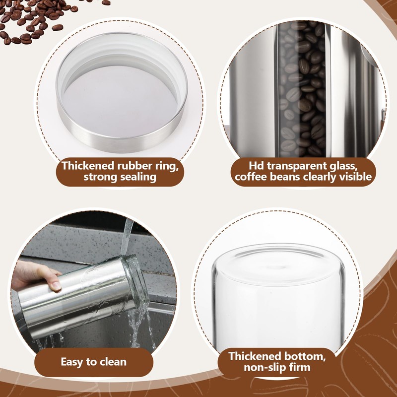 Suclain Stainless Steel Coffee Grounds Canisters with Shelf 3 x