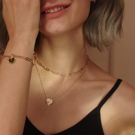 Jenosy Gold Chain Choker Necklace, 14K Gold Plated Lip Chain Long Necklace Delicate Fashion Choker Necklace Jewellery Gift for Women, Gold