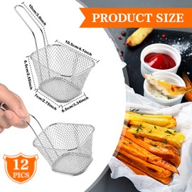 12 Pcs Mini Square Fry Basket Stainless Steel French Fries Holder Deep Fryer Baskets Only Square Mesh Food Basket with Handles Small Serving Basket for Kitchen Restaurant Cafe Barbecue
