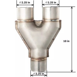 FUDA Exhaust Y Pipe 2.25" Dia Single Inlet to 2.25" Dia Dual Outlets Stainless Steel