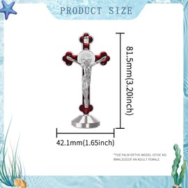 2 Pieces 3 Inch Metal Enamel Standing Crucifix Glow in The Dark Saint Benedict Medal Crucifix Wall Cross Religious Gifts,Sticker on bottom to stick on Table Car Altar (Red)