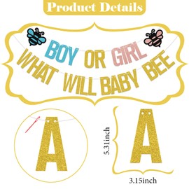 SJcysrilla Boy or Girl What Will Baby Bee Banner Bee Theme Baby Shower/Gender Reveal Party Decorations Supplies Gold Glitter