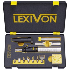 LEXIVON Butane Soldering Iron Multi-Purpose Kit | Cordless Self-Igniting Adjustable Flame 7-Tip Set | Pro Grade 125-Watt Equivalent (LX-770)