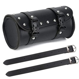 Bhina Motorcycle bag, round saddle bags, leather waterproof saddle bag, universal motorcycle saddle bag, motorcycle tool bag, with 2 fastening straps, suitable for most motorcycles