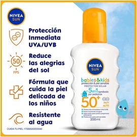 Protector Solar Corporal NIVEA SUN Protección & Piel Sensible Kids FPS 50+ 200Ml, Spray Sin Fragancia