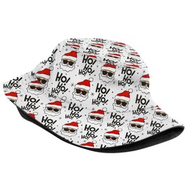 New Year Pattern with Santa Claus Ho Ho Ho Bucket Hat for Women Men Merry Christmas Fisherman Hats Outdoor Travel Beach Sun Caps Xmas New Year Decoration