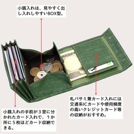 Folieno Men's Bi-fold Wallet, Genuine Leather, Large Capacity, Free Name Engraving, Italian Nume Leather, Japanese Pattern, YKK Box Type, Coin Purse, Green, Navy, Red, Navy (box type) (There may be