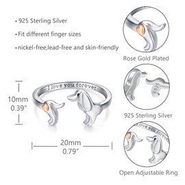 DRINSPER Dachshund Ring 925 Sterling Silver Dachshund Open Rings Adjustable Ring Wiener Dog Gifts Weener Dog Jewelry for Women Girls, Sterling Silver, No Gemstone