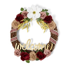 VADCAD Wreath 18 Inch All Season - Front Door Wreath – Artificial Roses – Welcome Wreath – Farmhouse Décor for The Home – Modern Home Décor