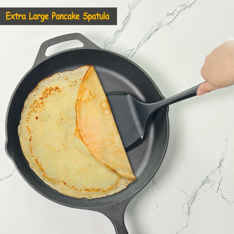 Silicone Pancake Spatula Turner with Lengthened Handle& Seamless Design, Heat