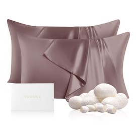 THXSILK Set of 2 Natural 22 Momme 100% Mulberry Silk Pillowcases for Hair and Skin, Standard Size 20"x26" Silk Pillow Case, Soft Smooth Cooling Silk Pillow Cover with Zipper(Purple, 2pcs)
