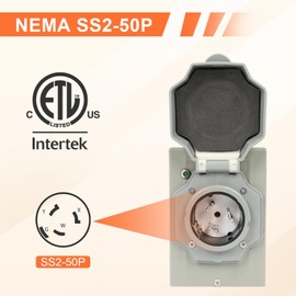 50 Amp Generator Power Inlet Box, NEMA SS2-50P Weatherproof Pre-Drilled Generator Outlet Box for 3 Prong Generator Cord, 125/250V 6250/12500 Watts Power Inlet Box with LED Power Indicator, ETL Listed