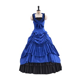 Sleeveless Victorian Dress Gothic Vampire Costume Lolita Dress Southern Belle Tea Party Ball Gown for Women (US, Alpha, XX-Large, Regular, Regular, Blue)