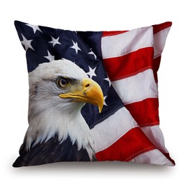 TSSOHU American Flag Throw Pillow Cover 18x18 Inch, USA Bald Eagle Stars and Stripes Flag Hippie Independence Day Fourth of July Home Decor Pillowcas Square Cushion Cover for Sofa Bed Couch
