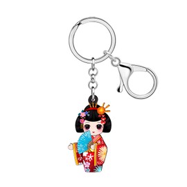 LONYOO Acrylic Kimono Kokeshi Doll Japanese Keychain Accessories Kawaii Stuff Japanese Gifts for Women Teens Purse Bag Charms (Red)
