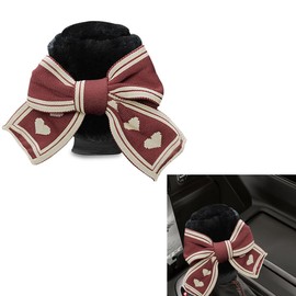 Car Gear Shift Knob Cover, Cute Bow Tie Shifter Stick Protective Cover, Universal Stick Shifting Handle Cover, Winter Auto Interior Decoration Accessories for Automatic/Manual Vehicle (Red heart)