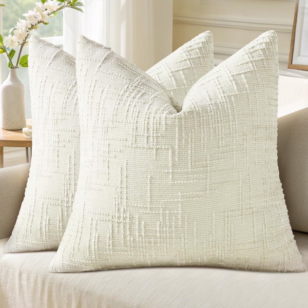 decorUhome Fall Cream White Chenille Throw Pillow Covers 22x22 Set