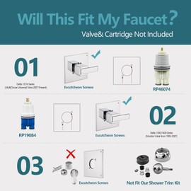Replacement for Delta 1300/1400 & 13/14 Series Square Shower Trim Kit, Shower Cover with Handle (Valve& Catridge Not Inclued)- Chrome