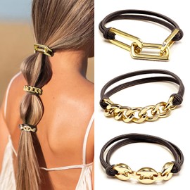 Bracelet Hair Ties Decorative Gold, Pretty High Ponytail Holder Cute Elastic Ponytail Jewelry Luxury Scrunchies Brwon