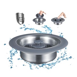 Foandbevi Upgraded 3 in 1 Kitchen Sink Drain Strainer, Stopper Set 304 Stainless Steel Pop up Kitchen Sink Stopper with Strainer Basket, Fast Drainage Kitchen Sink Plug for Standard 3-1/2 Inch Drain