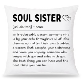 Pleonox Soul Sister Gifts Pillow Covers 18x18, Best Friend BFF Bestie Gifts for Women, Best Sister Gifts, Friendship Gifts for Women Friends, Soul Sister Gifts for Women Best Friends