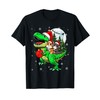 Two Xmas Cats Riding T-Rex Reindeer Lover Kids T-Shirt